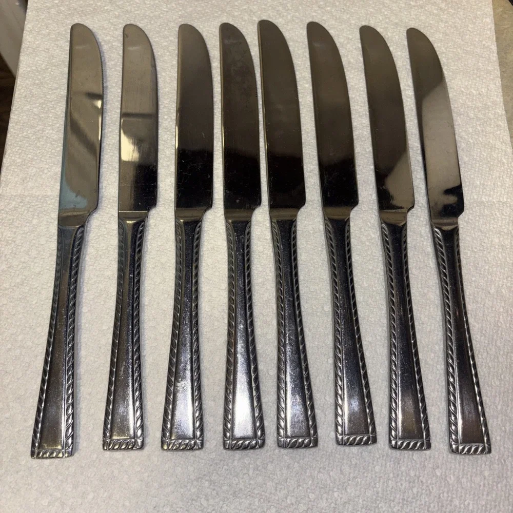 Dinner Knives Solid Oneida PANACHE Stainless Rope Trim Flatware Knives Lot Of 8
